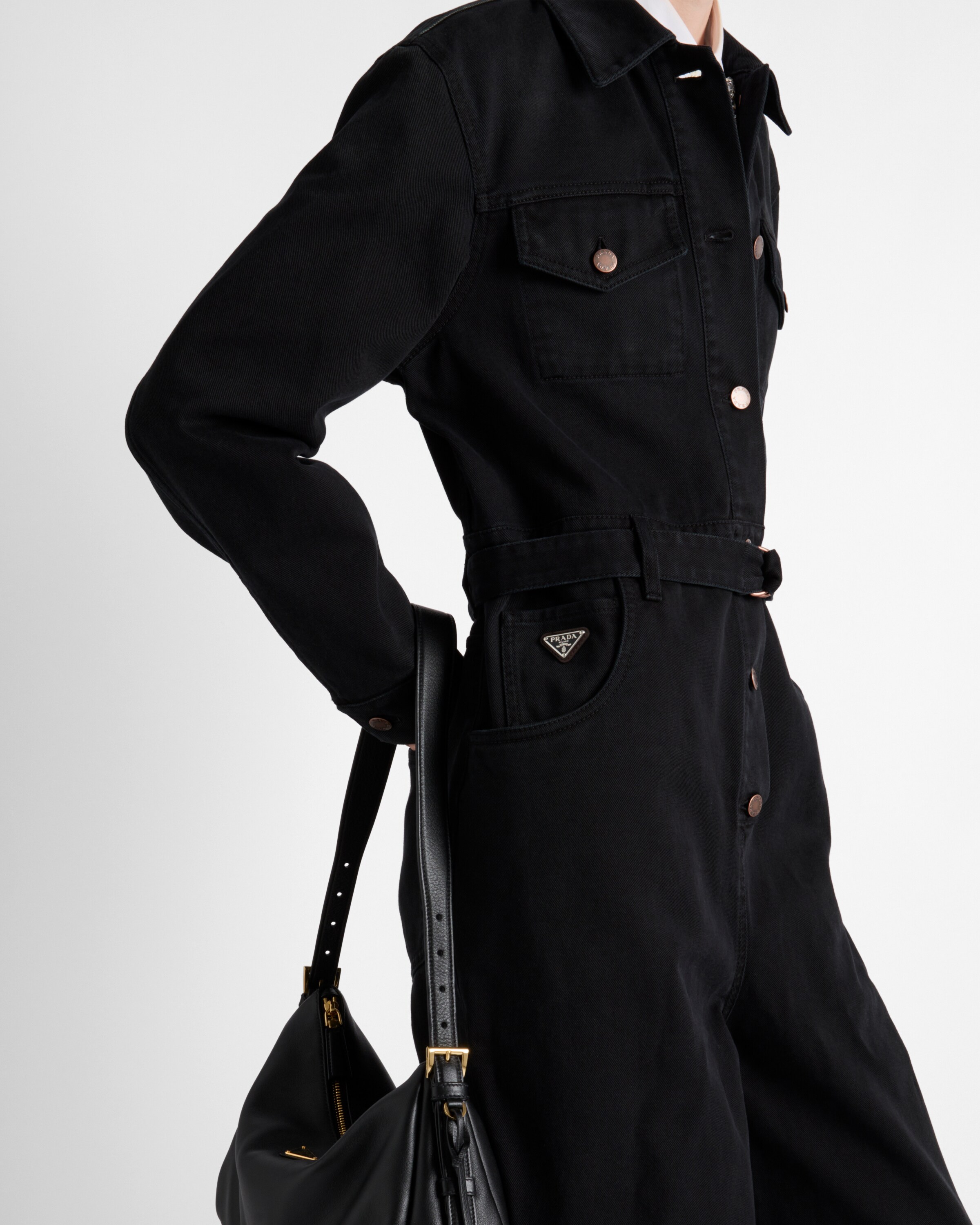 【送料無料】 PRADA Denim jumpsuit Black Denim jumpsuit | PRADA
