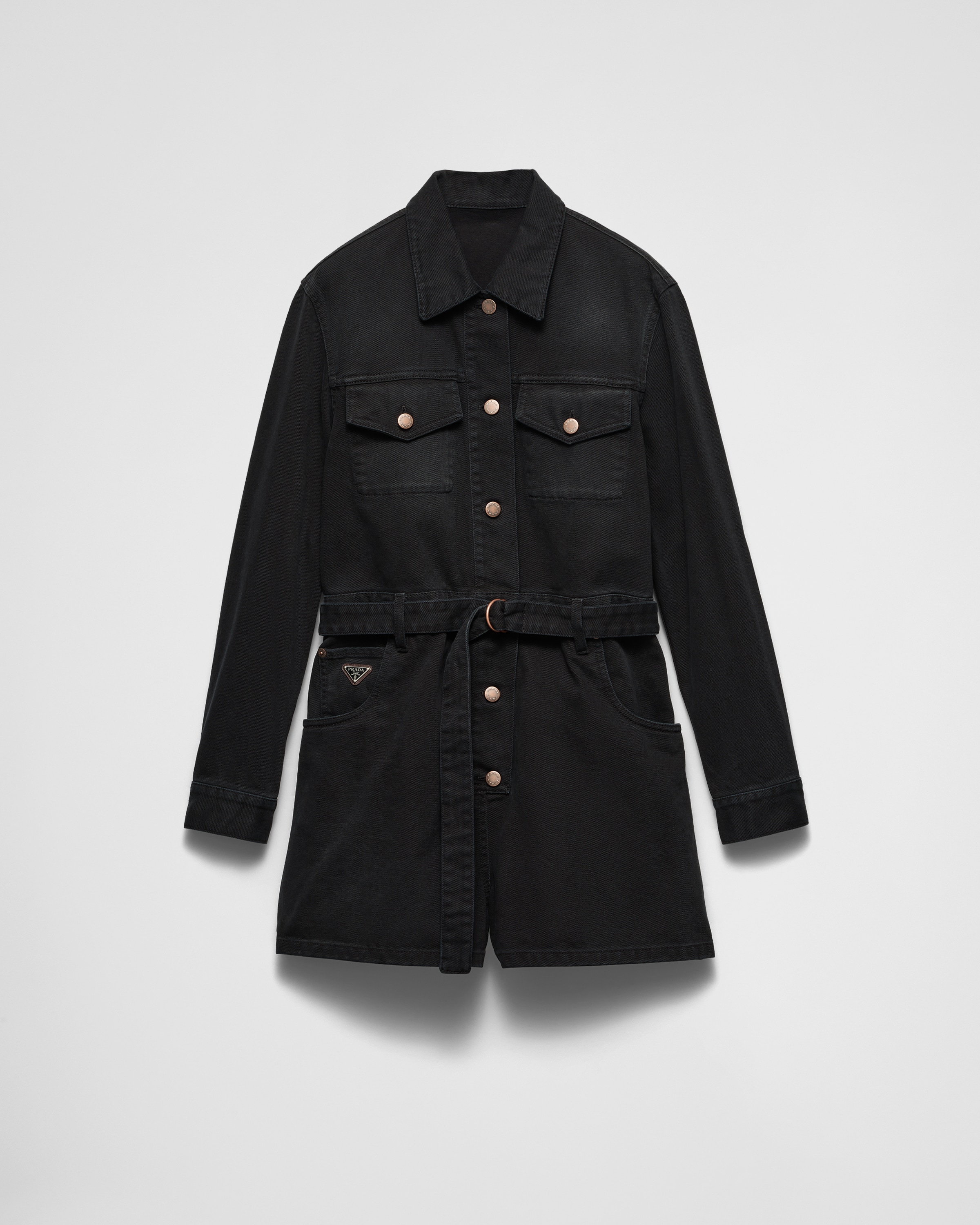 Prada Kurzer Jumpsuit Aus Denim In Schwarz