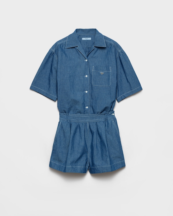 Mono de tejido vaquero de cambray - Azul Claro Mono de tejido vaquero de cambray - Azul Claro