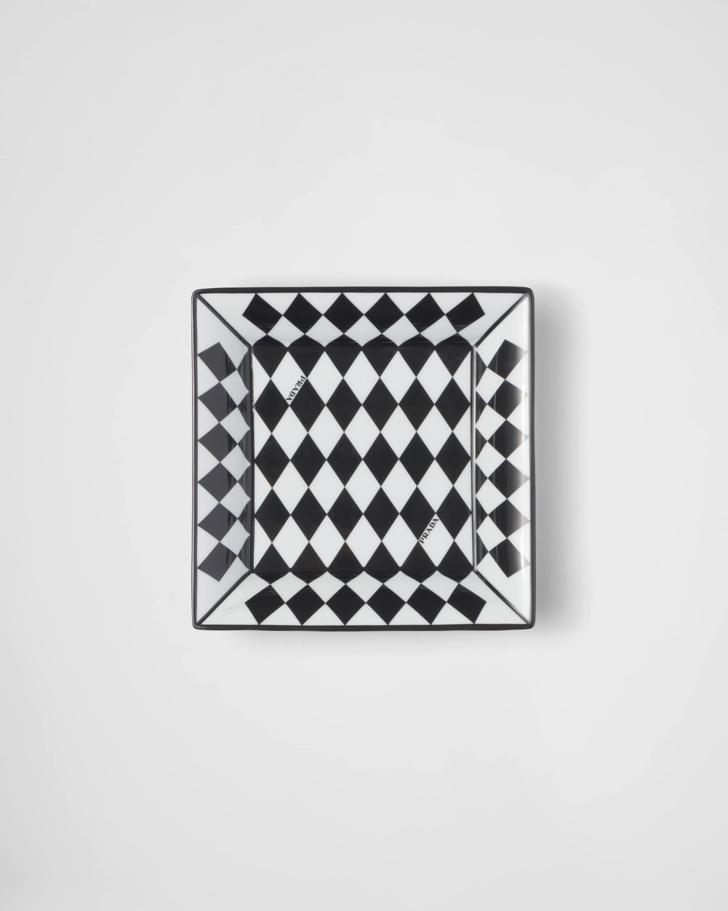 Prada Large Square Porcelain Catchall Tray - Checkerboard In Black