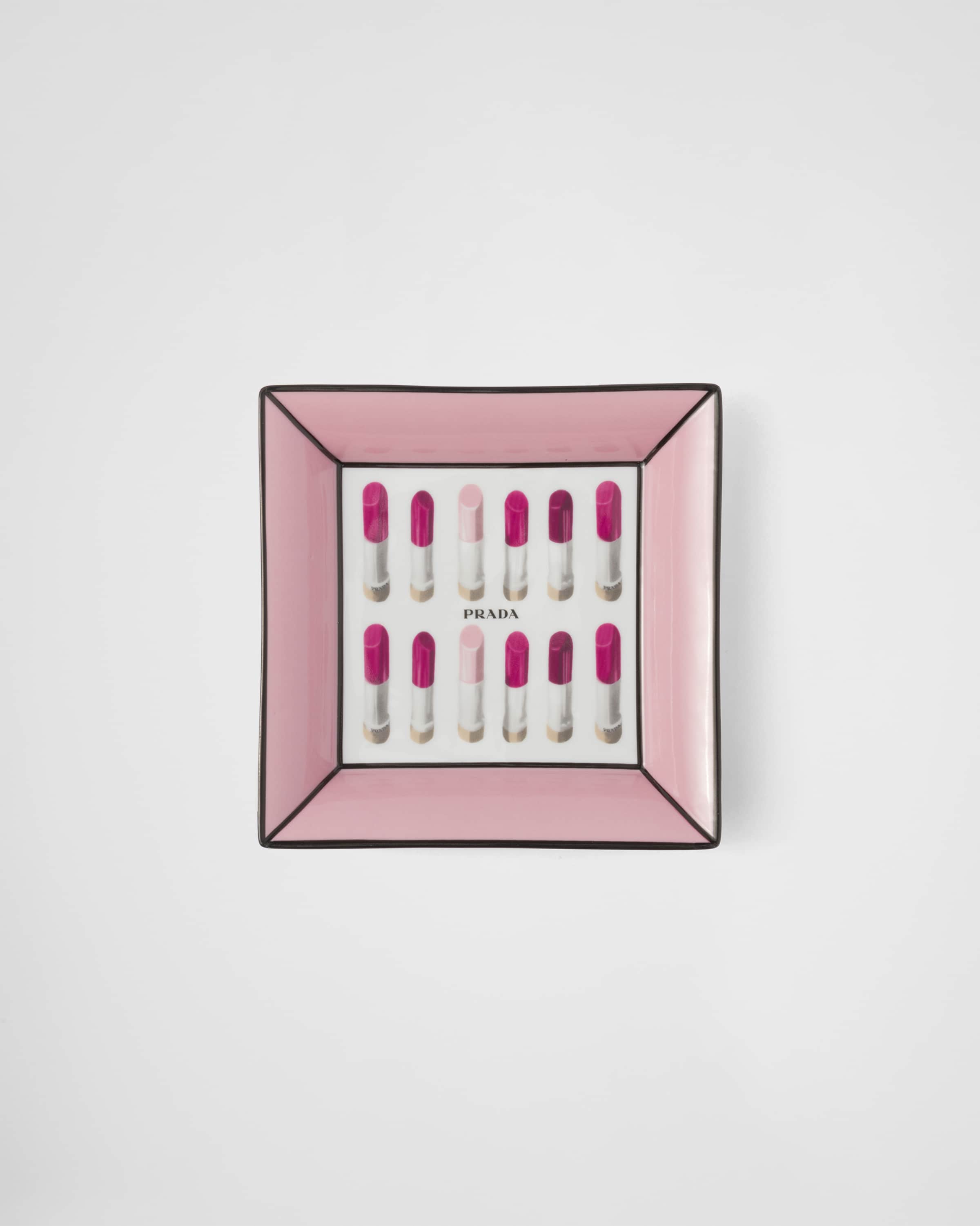 White/pale Pink Large square porcelain catchall tray - Lipstick