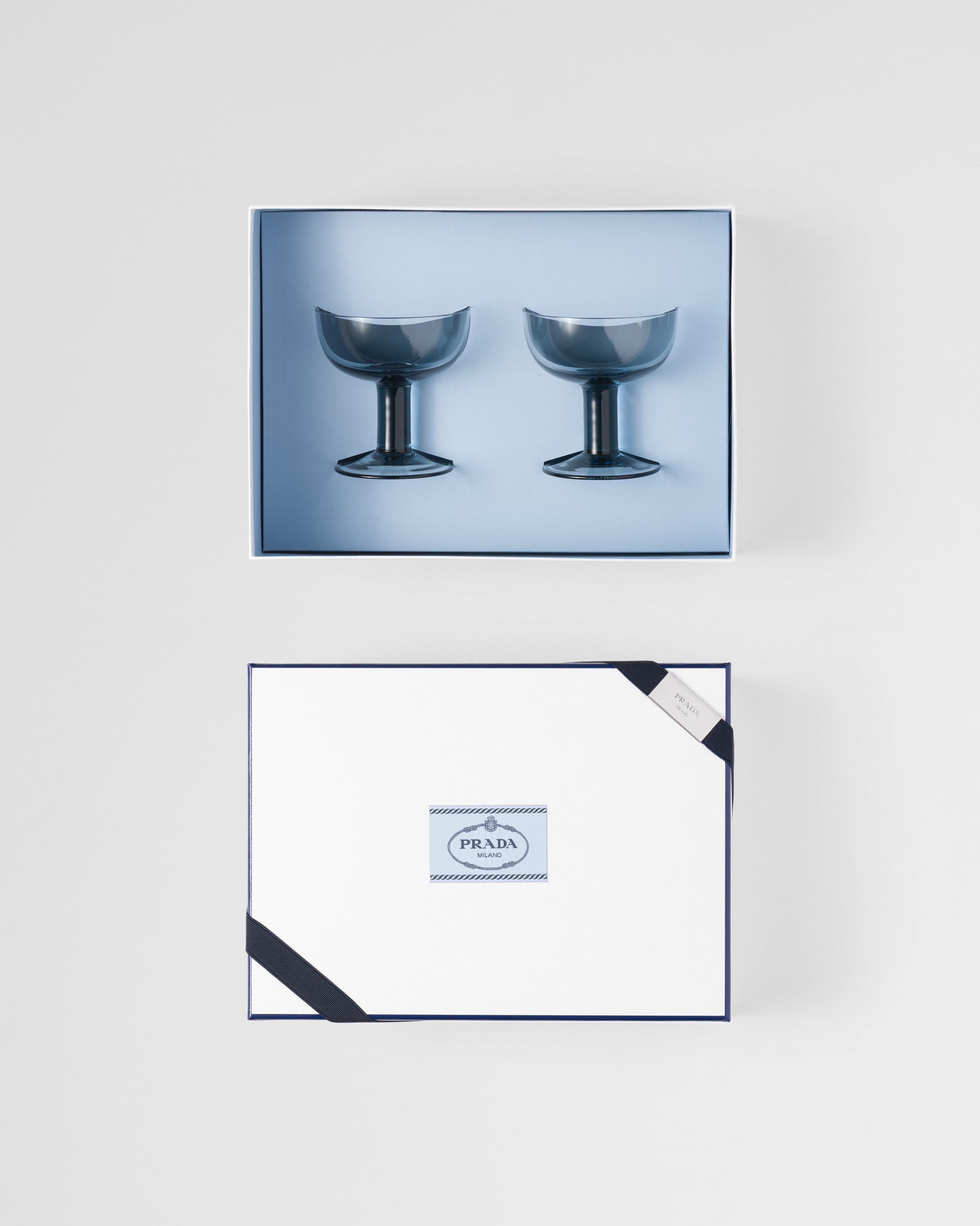 Sea Blue Set of two crystal champagne coupe glasses - Plinth