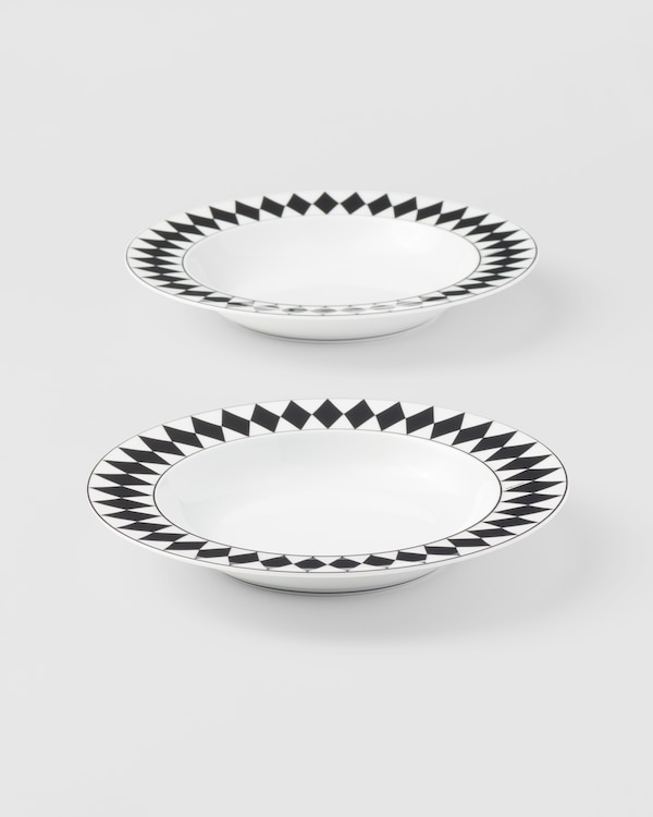 Set of two porcelain soup plates - Checkerboard Set of two porcelain soup plates - Checkerboard