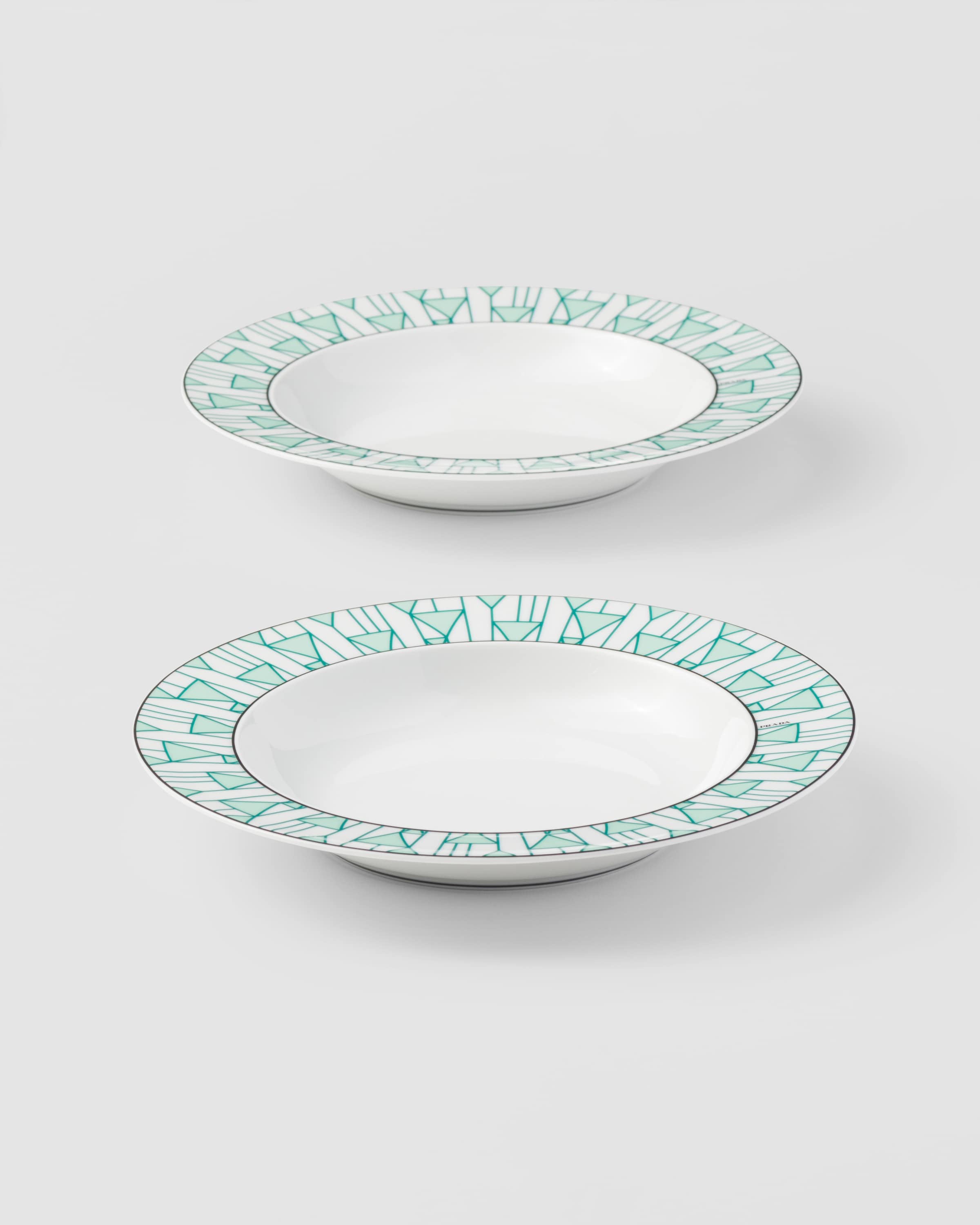 Green Set of two porcelain soup plates Vienna Green PRADA