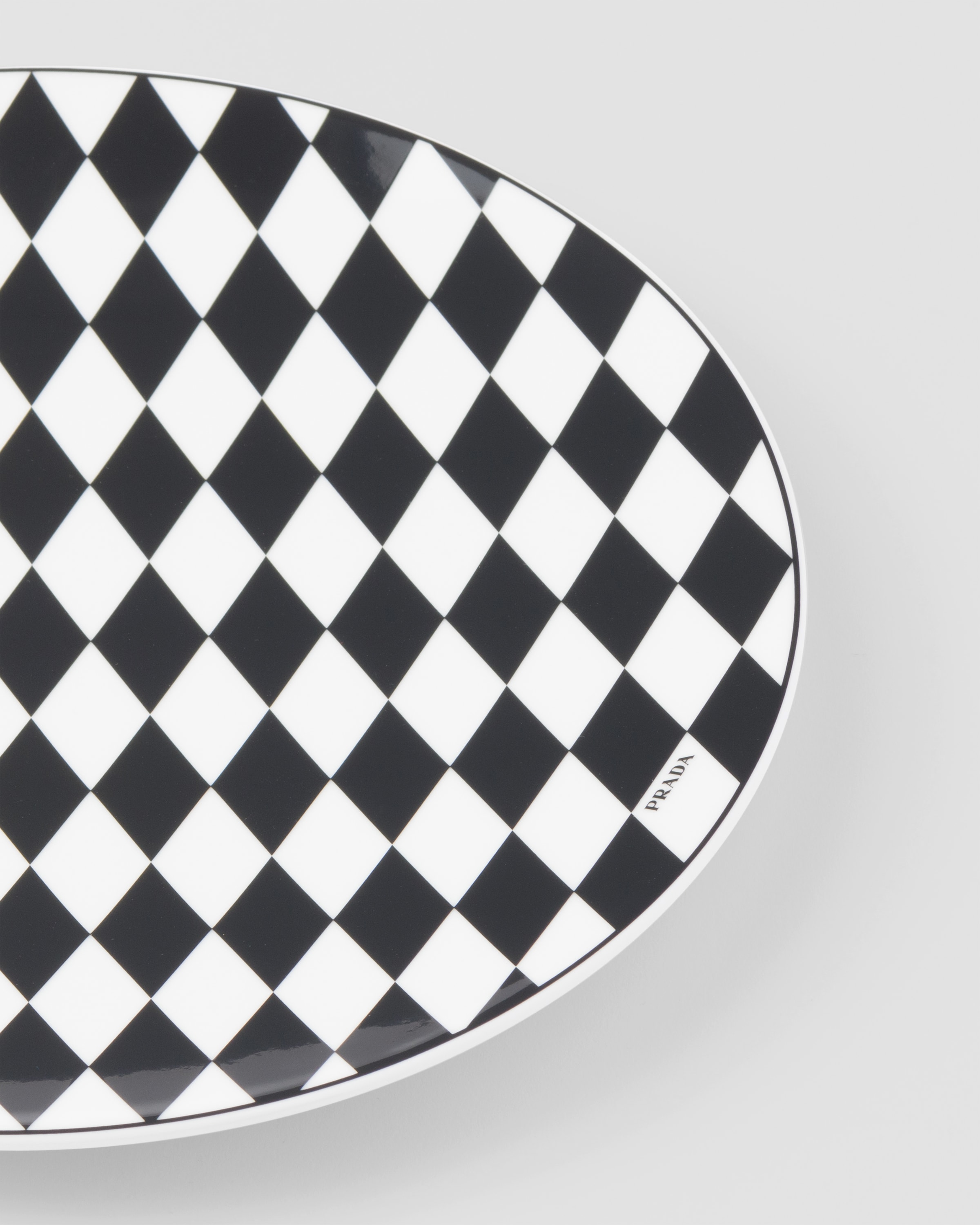 Shop Prada Porcelain Charger Plate - Checkerboard In White/black