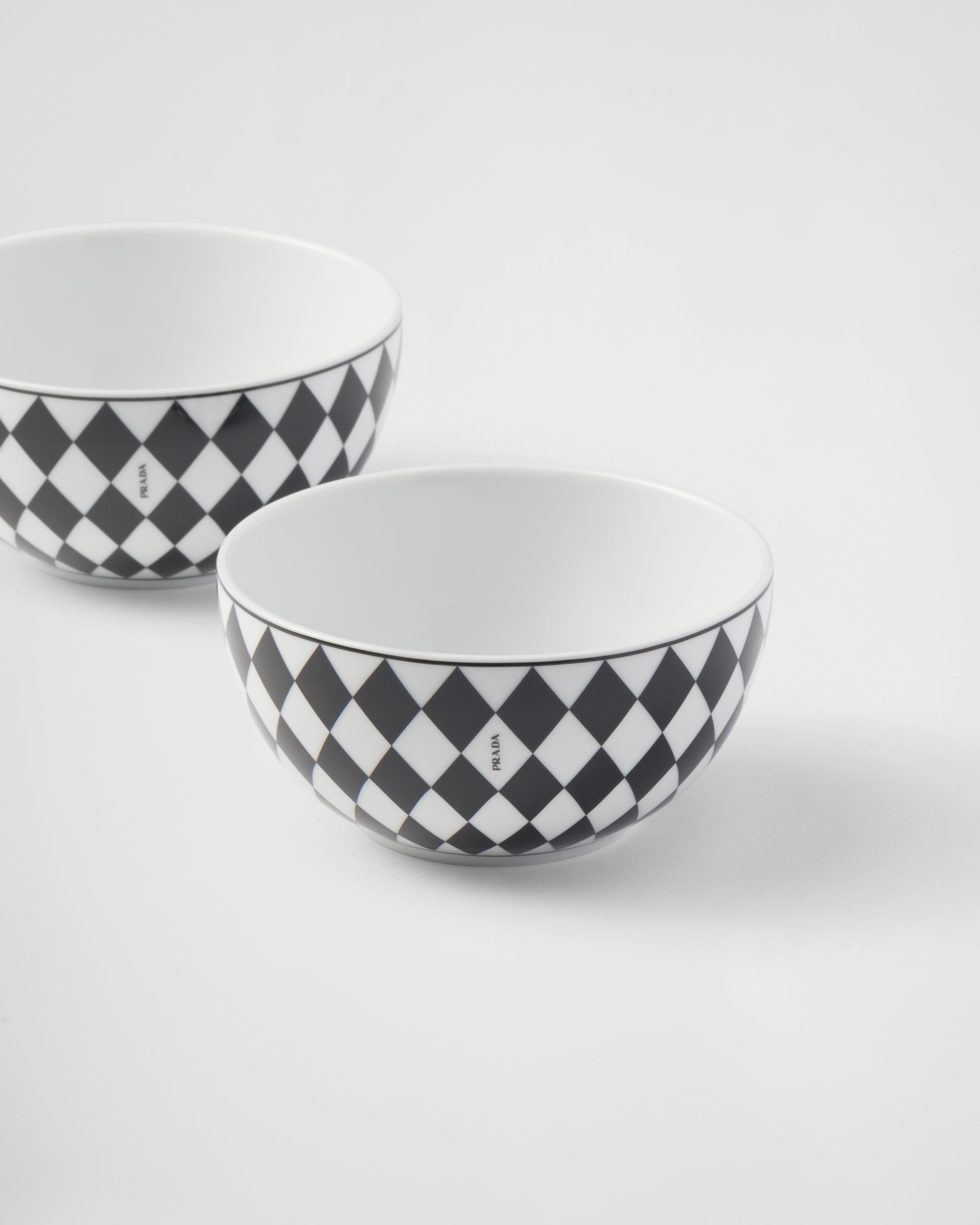 White/Black Set of two porcelain rice or cereal bowls