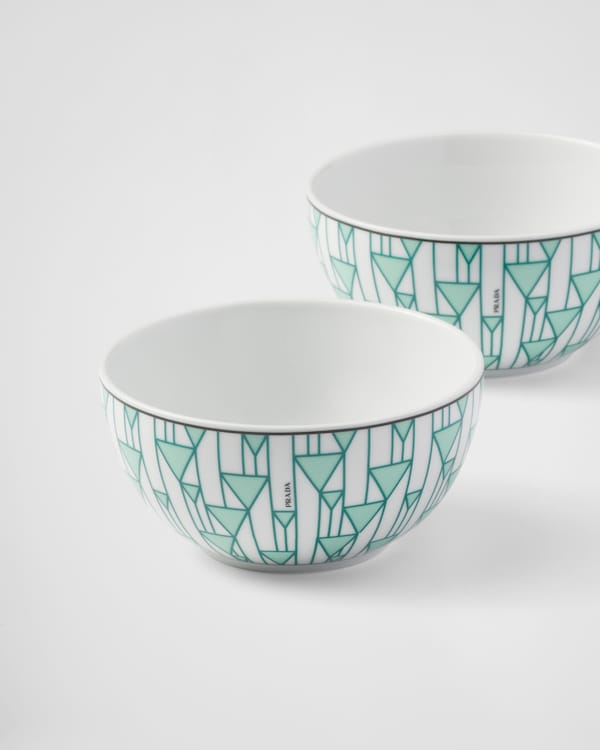 Set of two porcelain rice or cereal bowls - Vienna Green Set of two porcelain rice or cereal bowls - Vienna Green