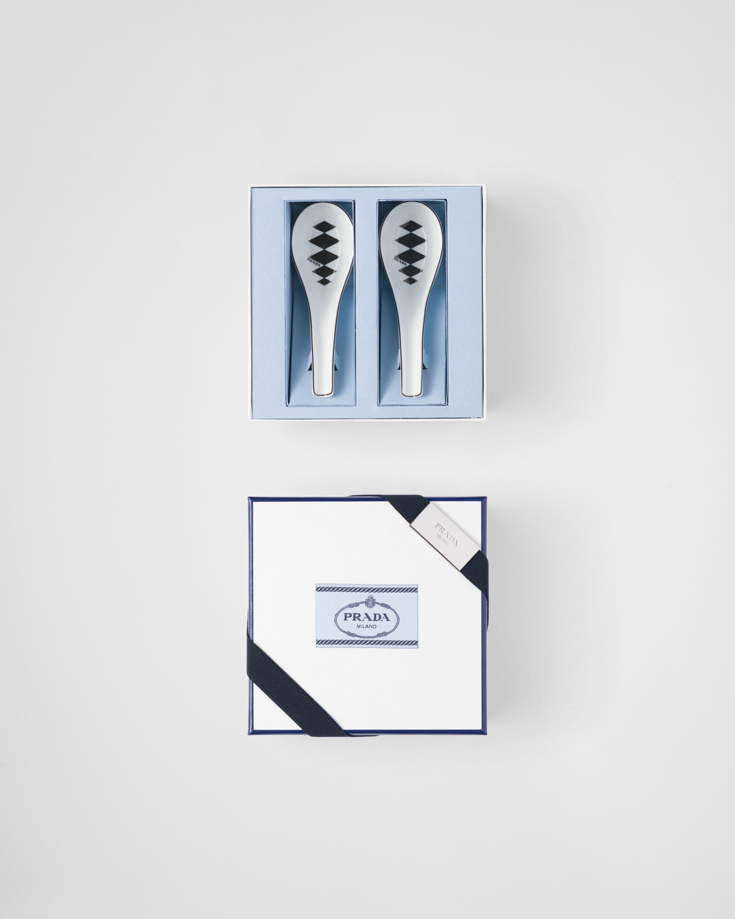 ホワイト/ブラック ポーセリン スプーン 2点セット - Checkerboard | PRADA