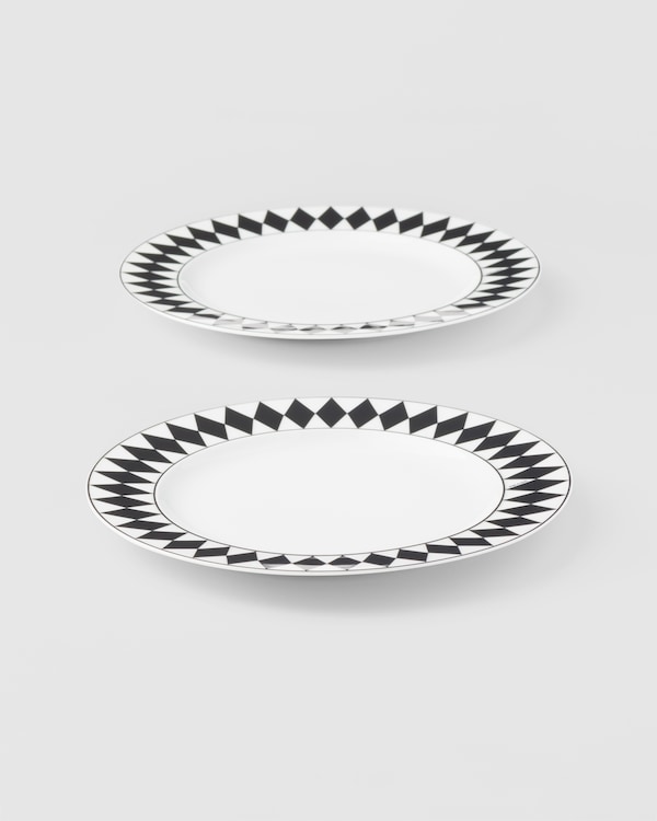 Set of two porcelain dessert plates - Checkerboard - White/Black Set of two porcelain dessert plates - Checkerboard - White/Black