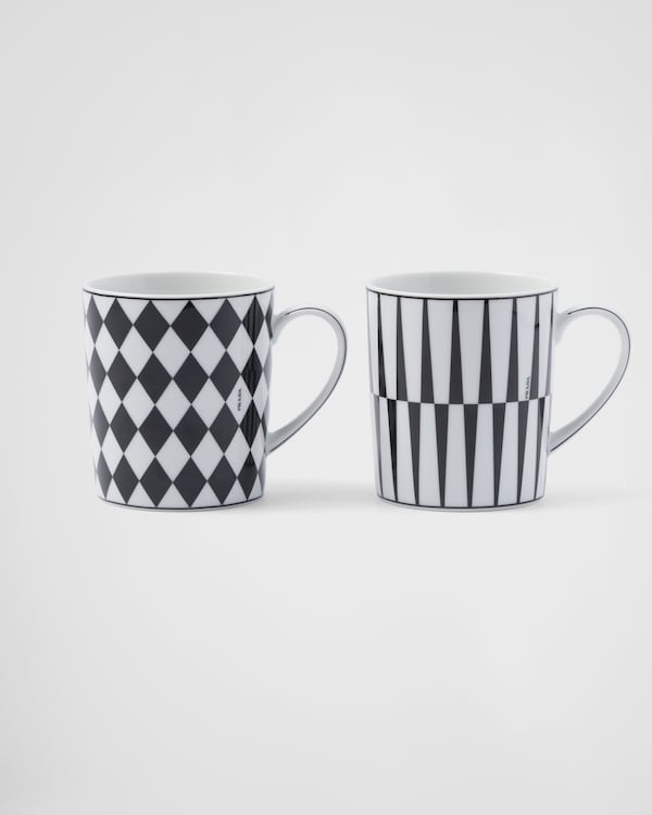 Set of two porcelain mugs - Checkerboard and Stripes Set of two porcelain mugs - Checkerboard and Stripes