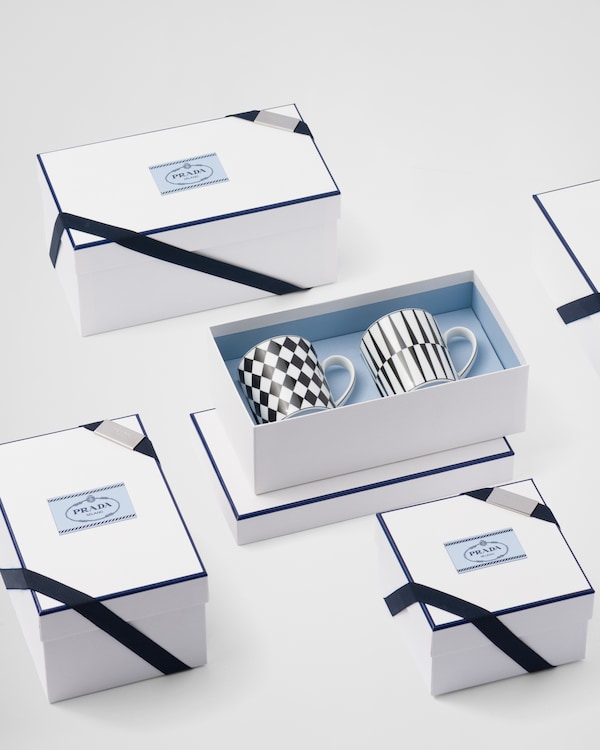 Set of two porcelain mugs - Checkerboard and Stripes Set of two porcelain mugs - Checkerboard and Stripes