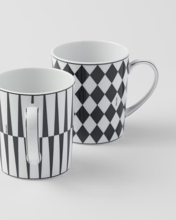Set of two porcelain mugs - Checkerboard and Stripes Set of two porcelain mugs - Checkerboard and Stripes