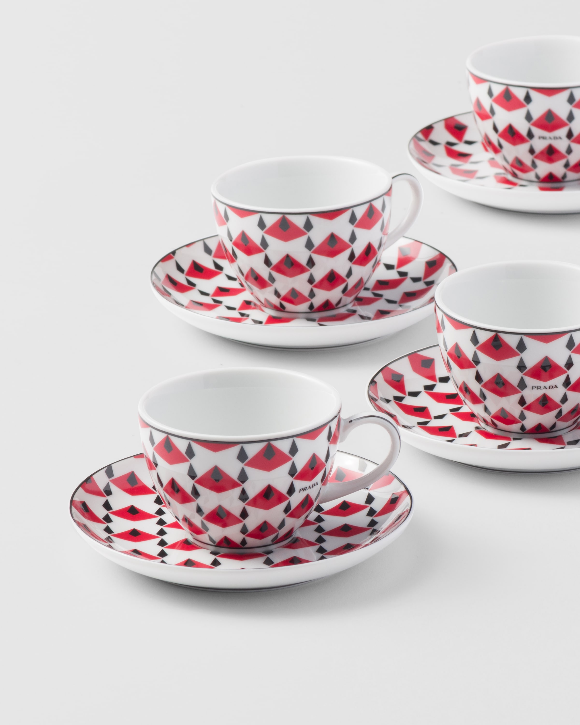 Shop Prada Set Of Four Porcelain Espresso Cups - Vienna Red In Black/red