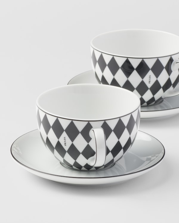 Set of two porcelain cappuccino cups - Checkerboard Set of two porcelain cappuccino cups - Checkerboard