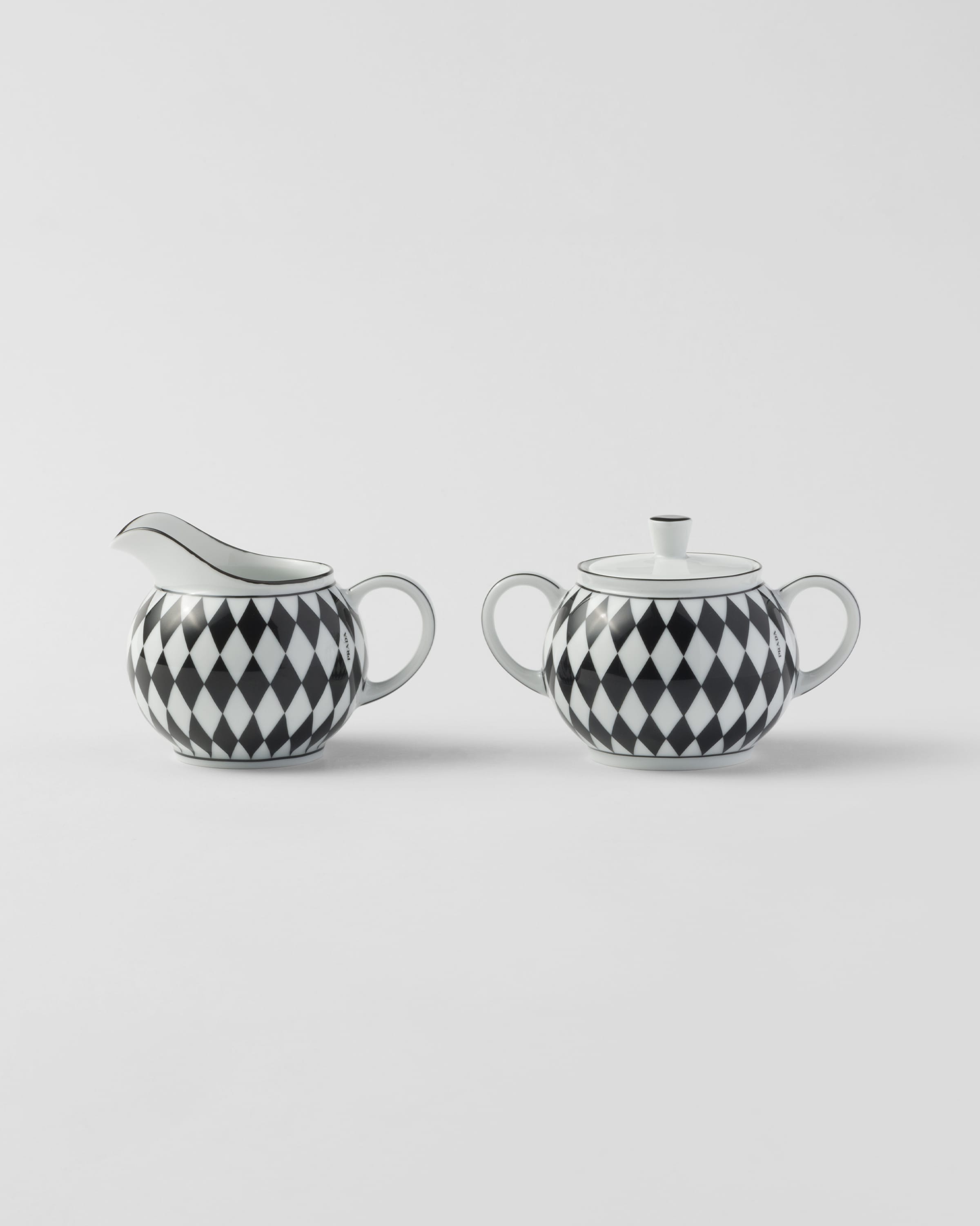 Prada Porcelain Milk Jug And Sugar Bowl Set - Checkerboard In White/black