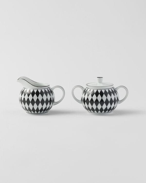 Porcelain milk jug and sugar bowl set - Checkerboard Porcelain milk jug and sugar bowl set - Checkerboard