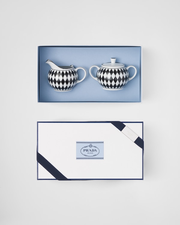 Porcelain milk jug and sugar bowl set - Checkerboard Porcelain milk jug and sugar bowl set - Checkerboard