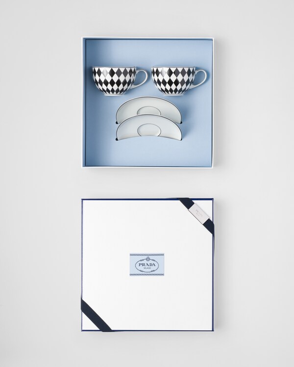 ポーセリン カプチーノカップ 2点セット - Checkerboard - ホワイト/ブラック ポーセリン カプチーノカップ 2点セット - Checkerboard - ホワイト/ブラック