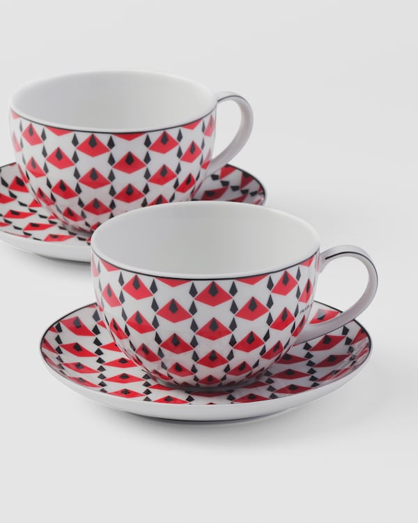 Set of two porcelain cappuccino cups - Vienna Red - Black/Red Set of two porcelain cappuccino cups - Vienna Red - Black/Red