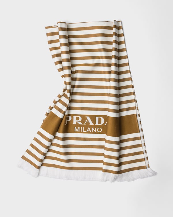 Striped cotton beach towel - White/Brandy Striped cotton beach towel - White/Brandy