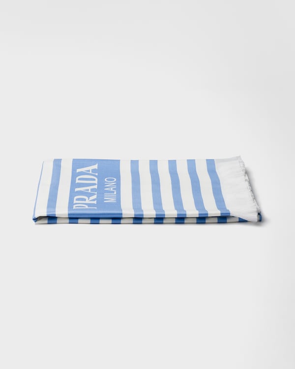 Striped cotton beach towel - White/Cornflower Blue Striped cotton beach towel - White/Cornflower Blue
