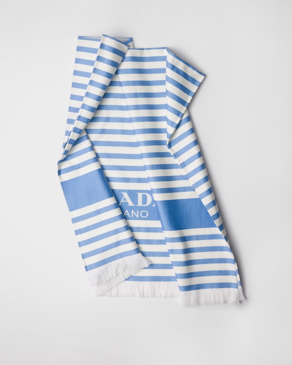 Striped cotton beach towel - White/Cornflower Blue Striped cotton beach towel - White/Cornflower Blue