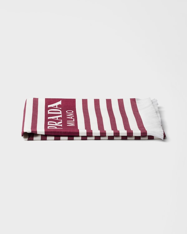 Striped cotton beach towel - White/Burgundy Striped cotton beach towel - White/Burgundy