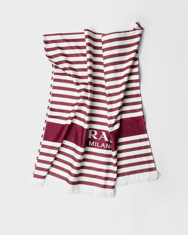 Striped cotton beach towel - White/Burgundy Striped cotton beach towel - White/Burgundy