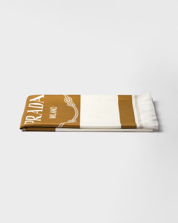 PRADA ストライプ コットン ビーチ タオル White/Cornflower Blue Striped cotton beach towel | PRADA