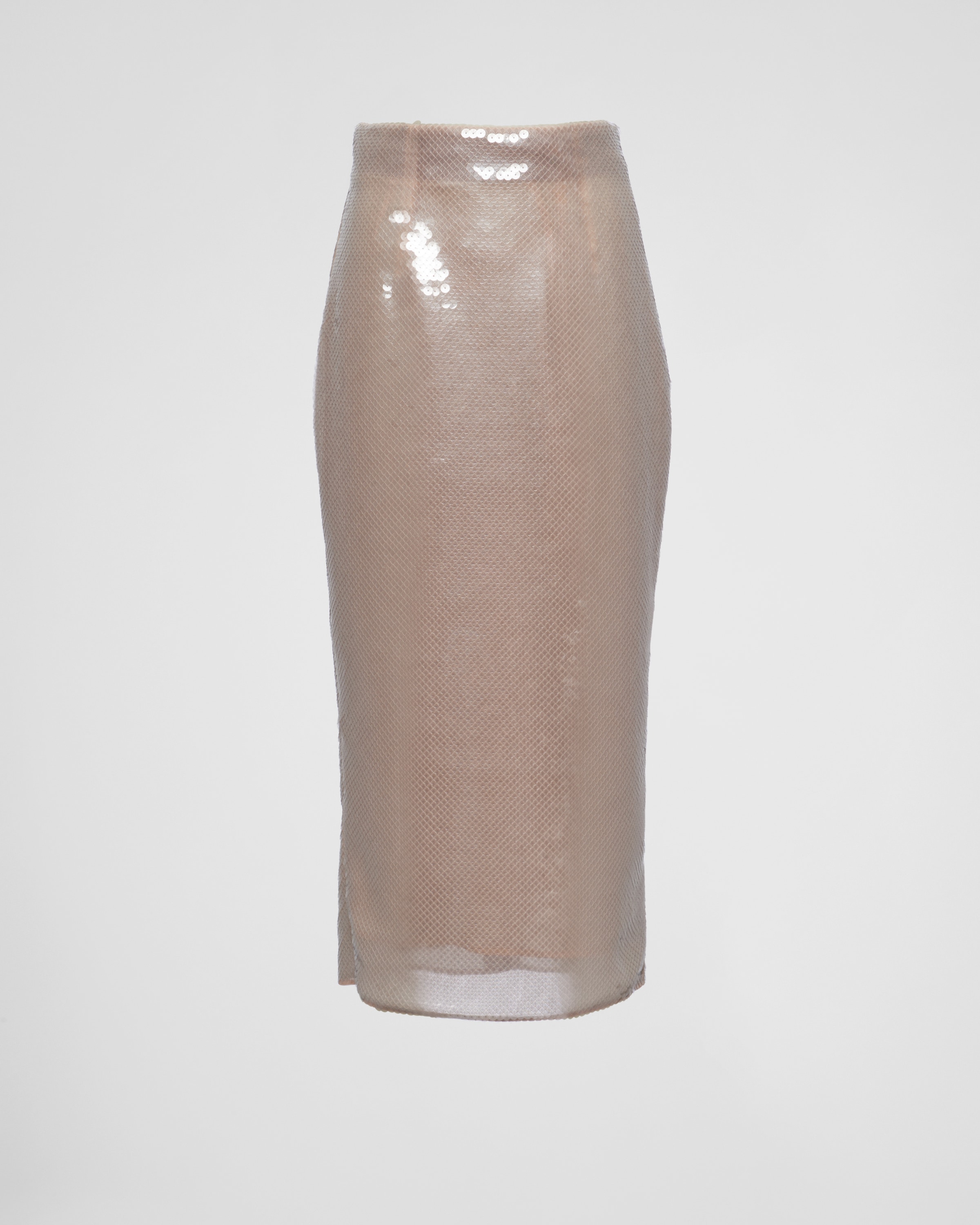 Prada Triangle Logo Mesh Pencil Skirt In Pearl Gray