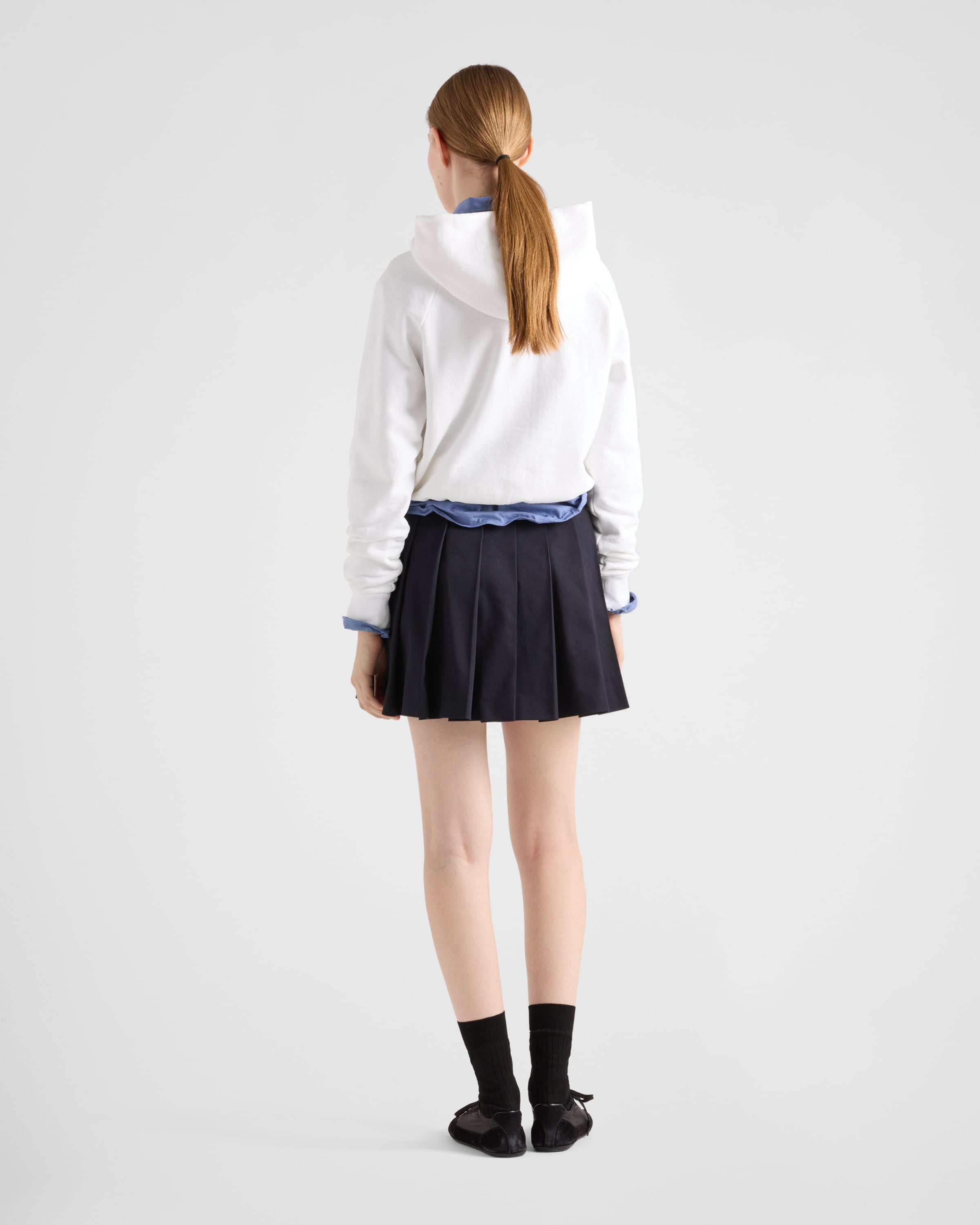 Prada ミニスカート Pleated stretch drill miniskirt 関税込 Navy Pleated Stretch Drill Miniskirt | PRADA