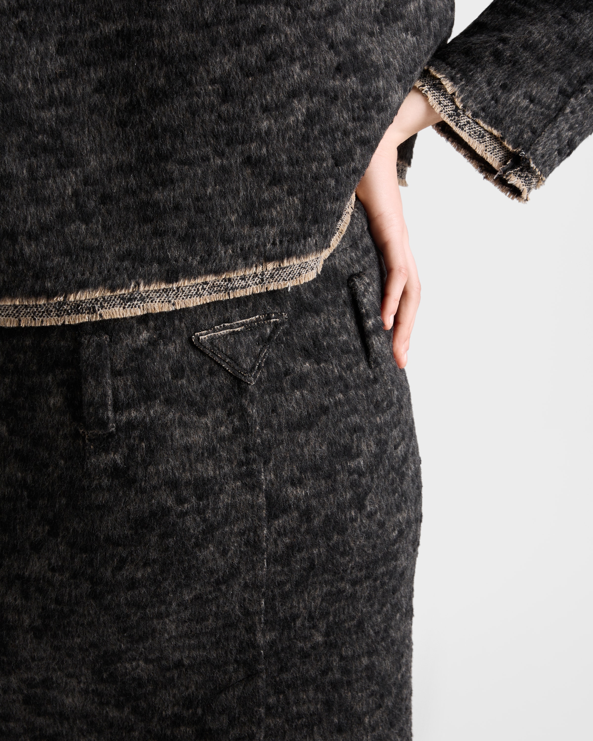 Prada Double Tweed Midi-skirt In Black