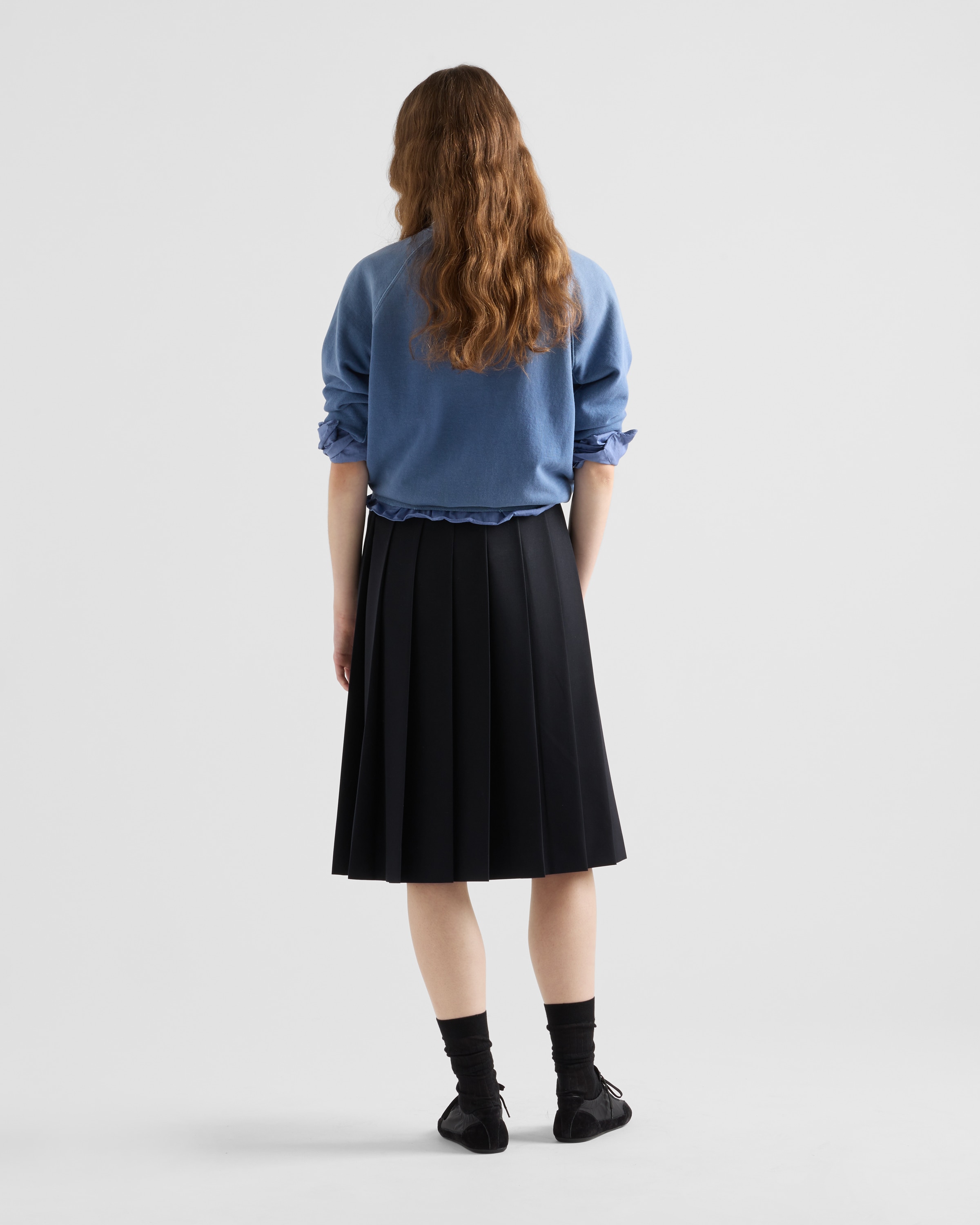 Navy Pleated gabardine midi-skirt | PRADA