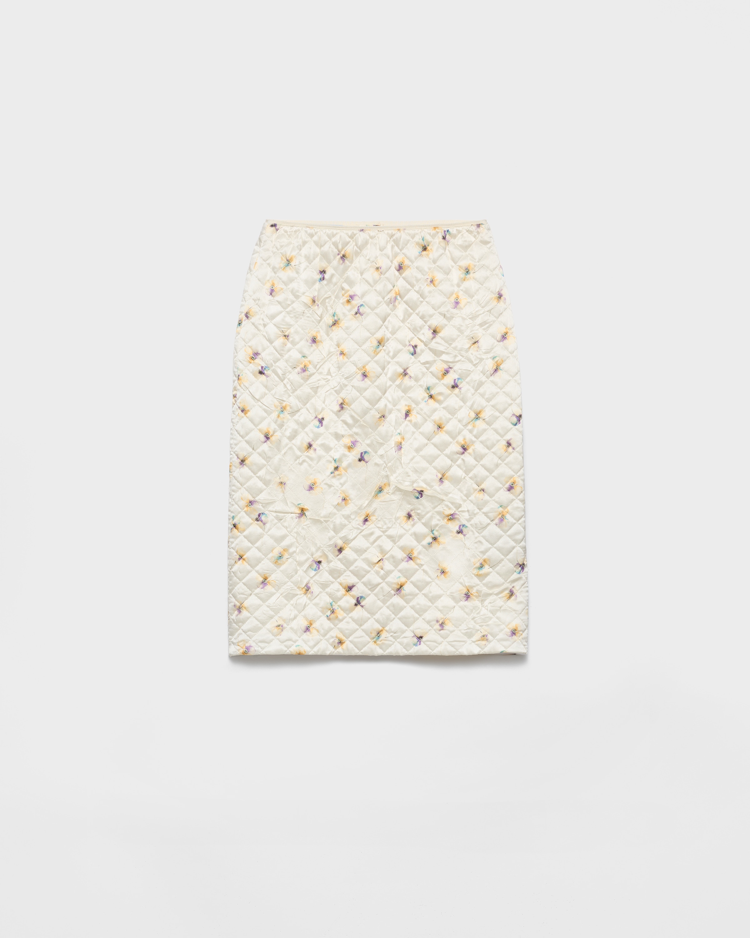 Prada Womens Yellow Floral-print Quilted Satin Knee-length Skirt In White
