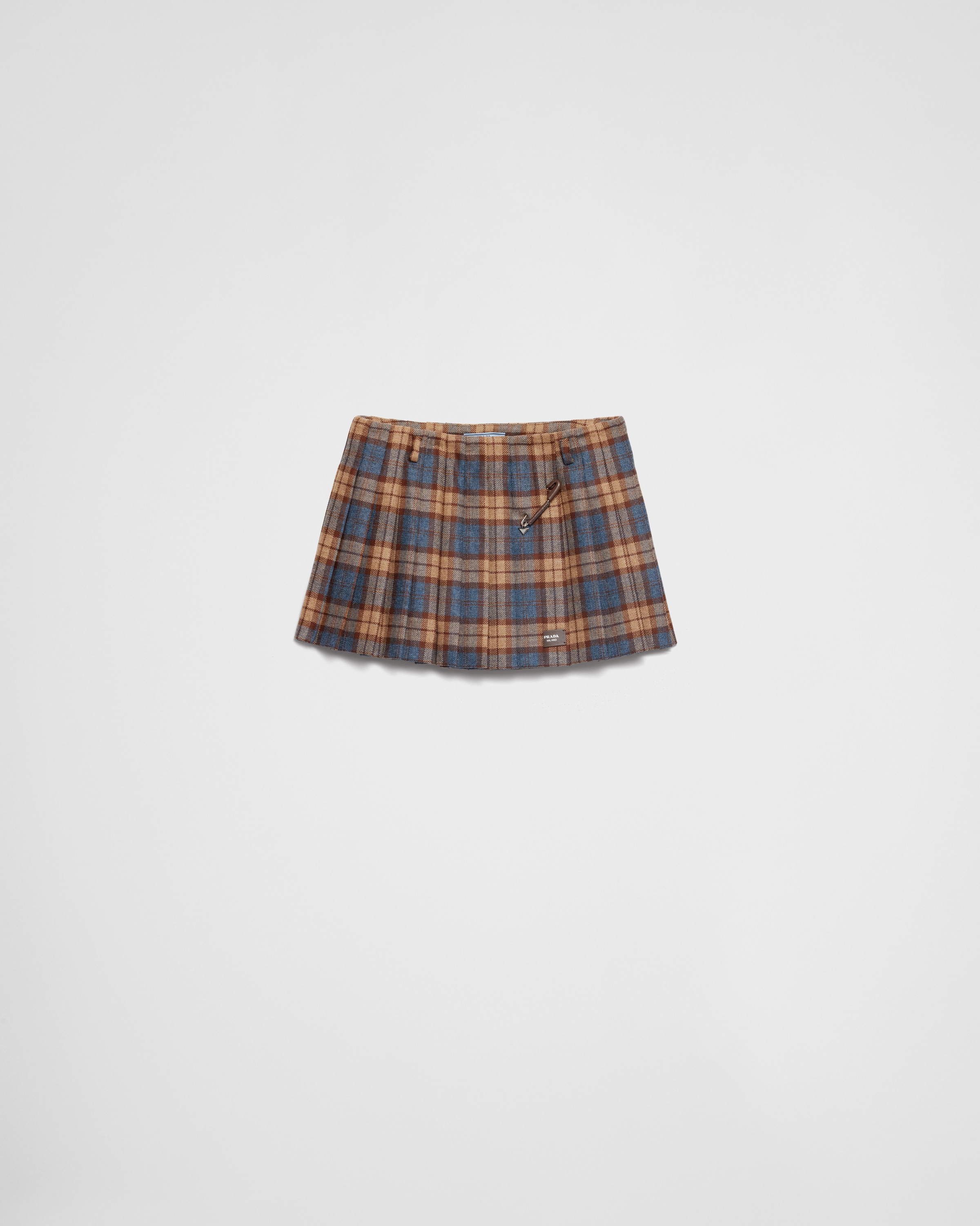 Prada Checked Wool Twill Miniskirt In Tobacco