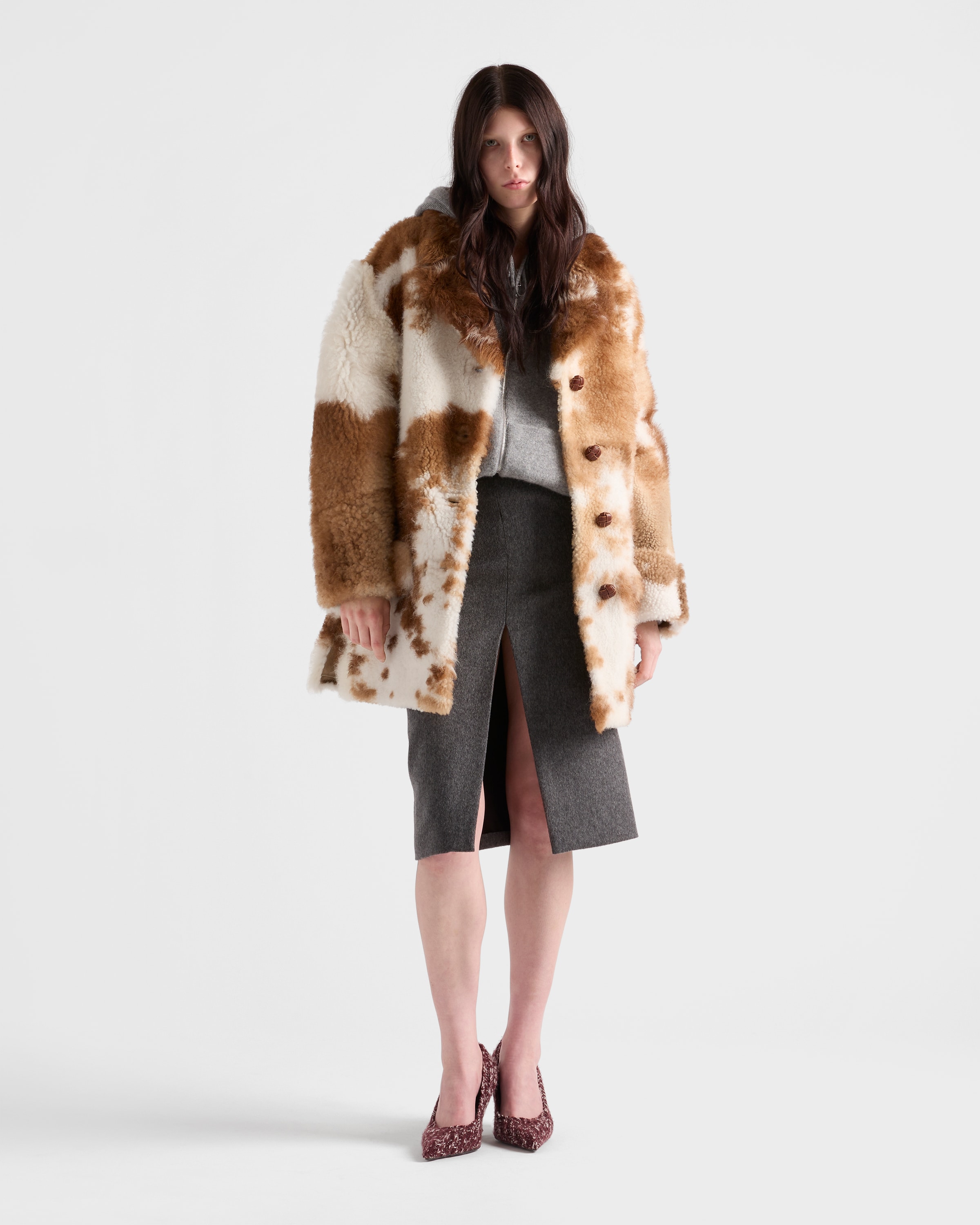 Prada Loden Fabric Pencil Skirt In Gray