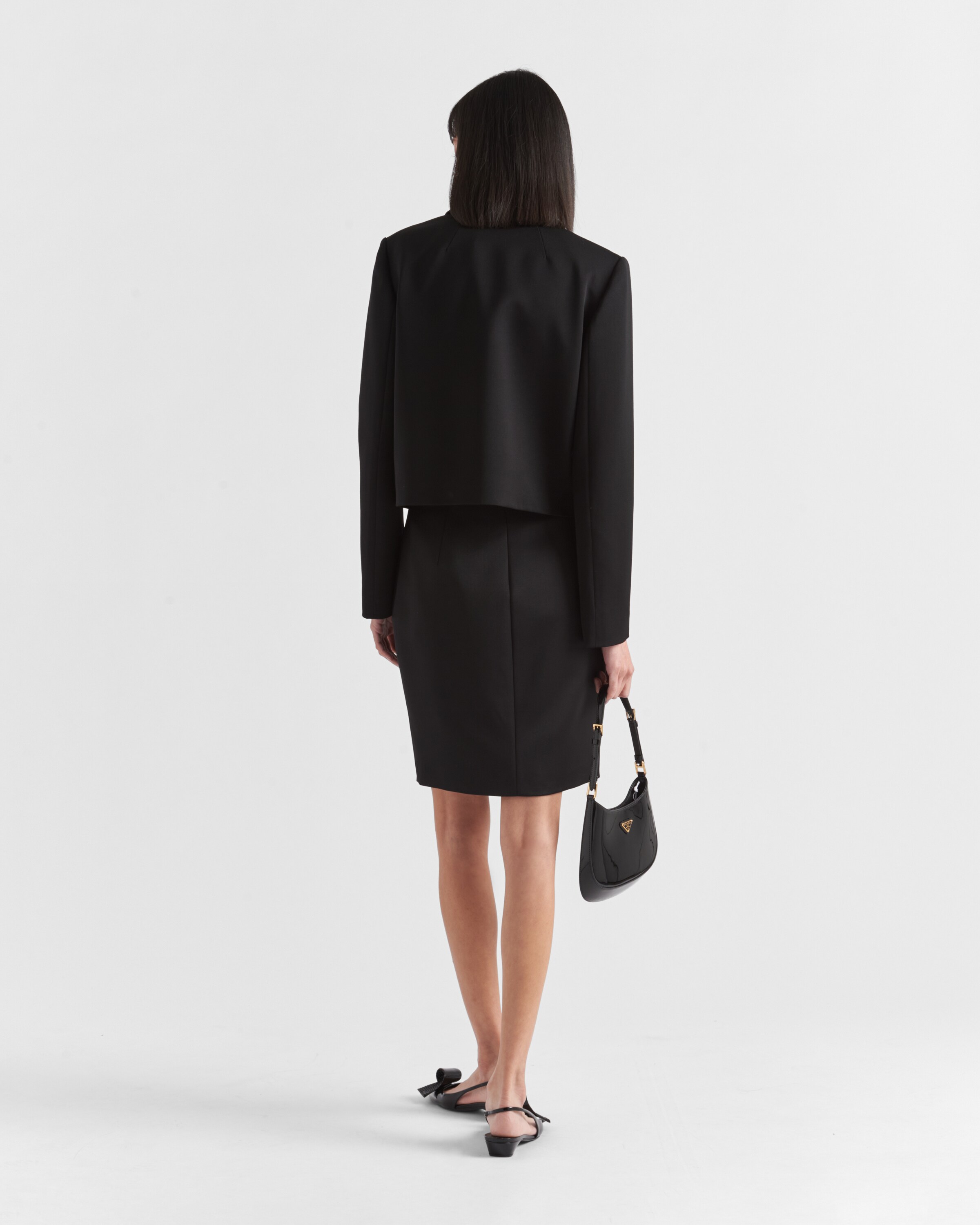 PRADA ウールミディスカート 大人気 数量限定 ブラック ブラック ウール ミディスカート | PRADA