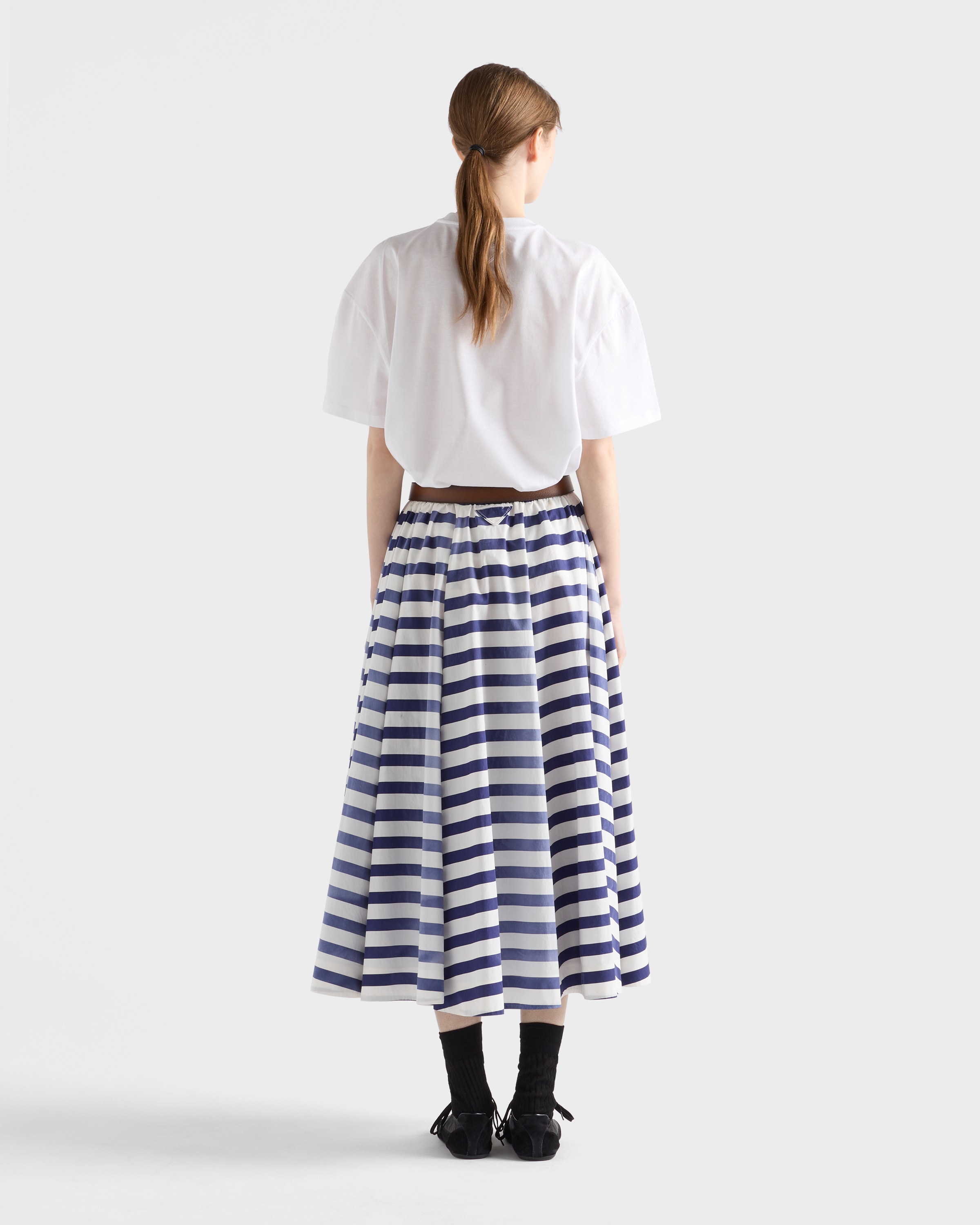Navy Striped old poplin full skirt | PRADA Navy Striped old poplin full skirt | PRADA