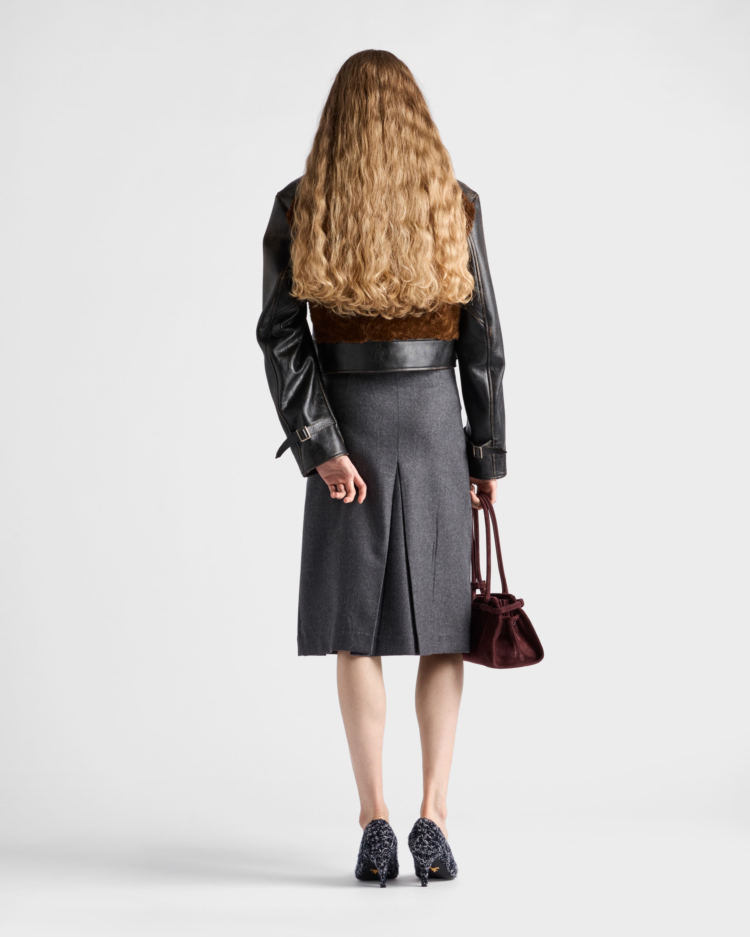 スカート PRADA FW25 Dark grey flannel skirt (P109ZGSOOO11GZ F0480) Slate Gray Pleated flannel skirt | PRADA