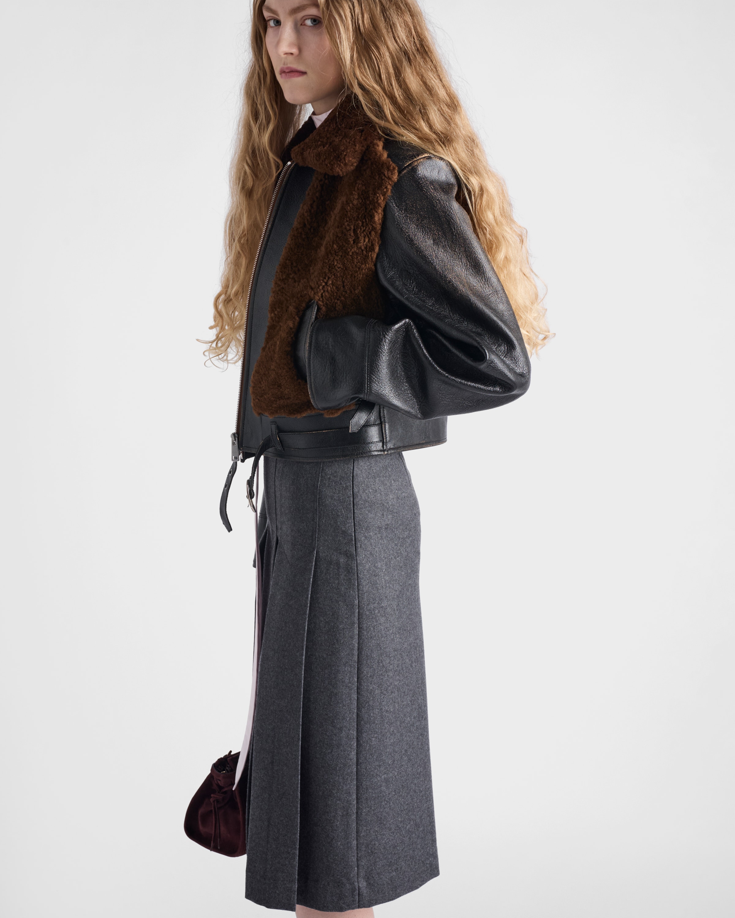 スカート PRADA FW25 Dark grey flannel skirt (P109ZGSOOO11GZ F0480) Slate Gray Pleated flannel skirt | PRADA