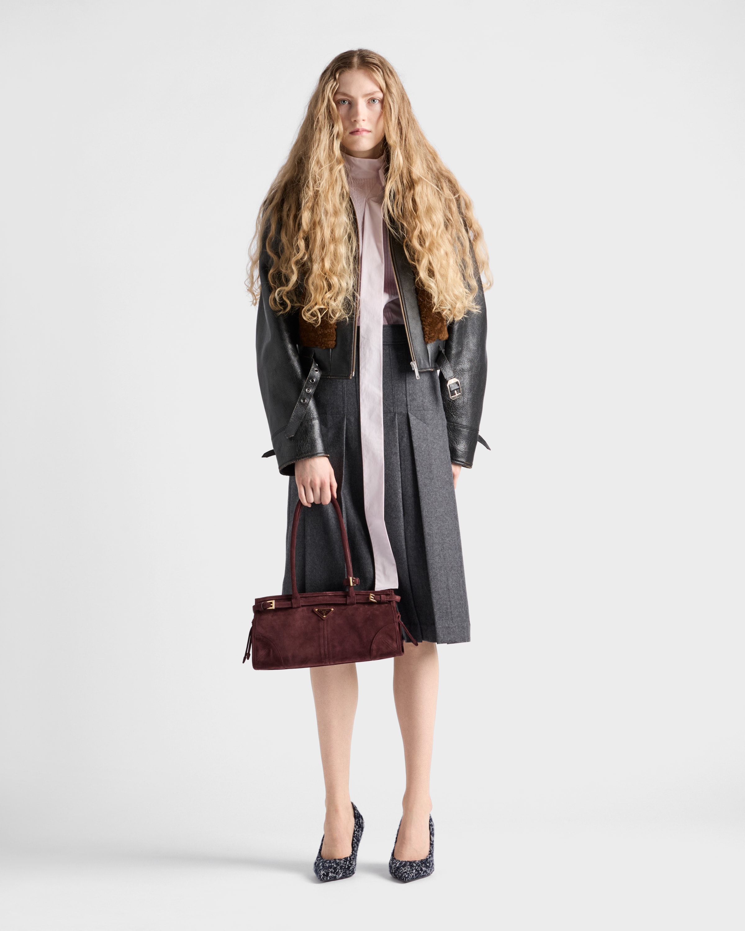 スカート PRADA FW25 Dark grey flannel skirt (P109ZGSOOO11GZ F0480) Slate Gray Pleated flannel skirt | PRADA