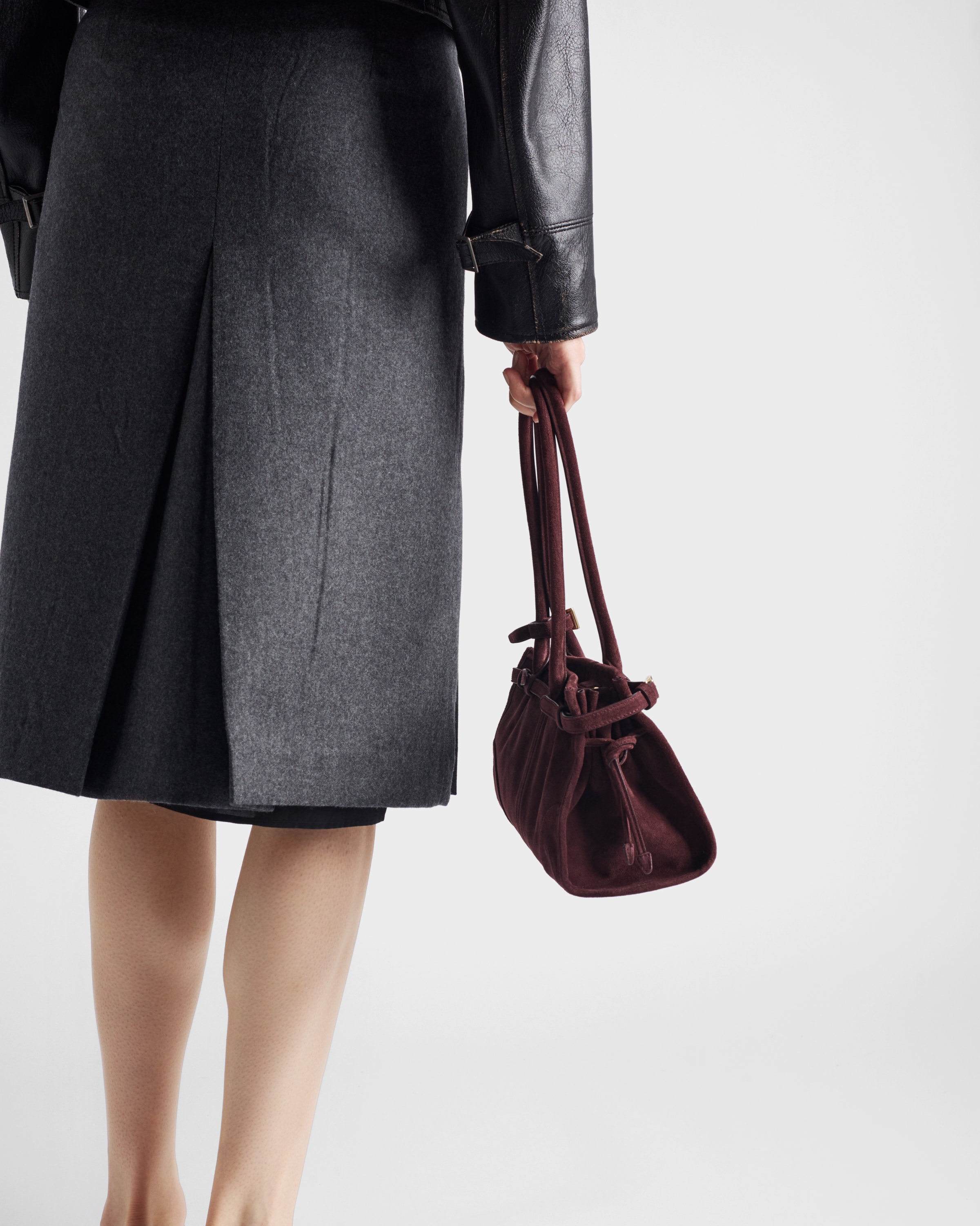 Slate Gray Pleated flannel skirt | PRADA