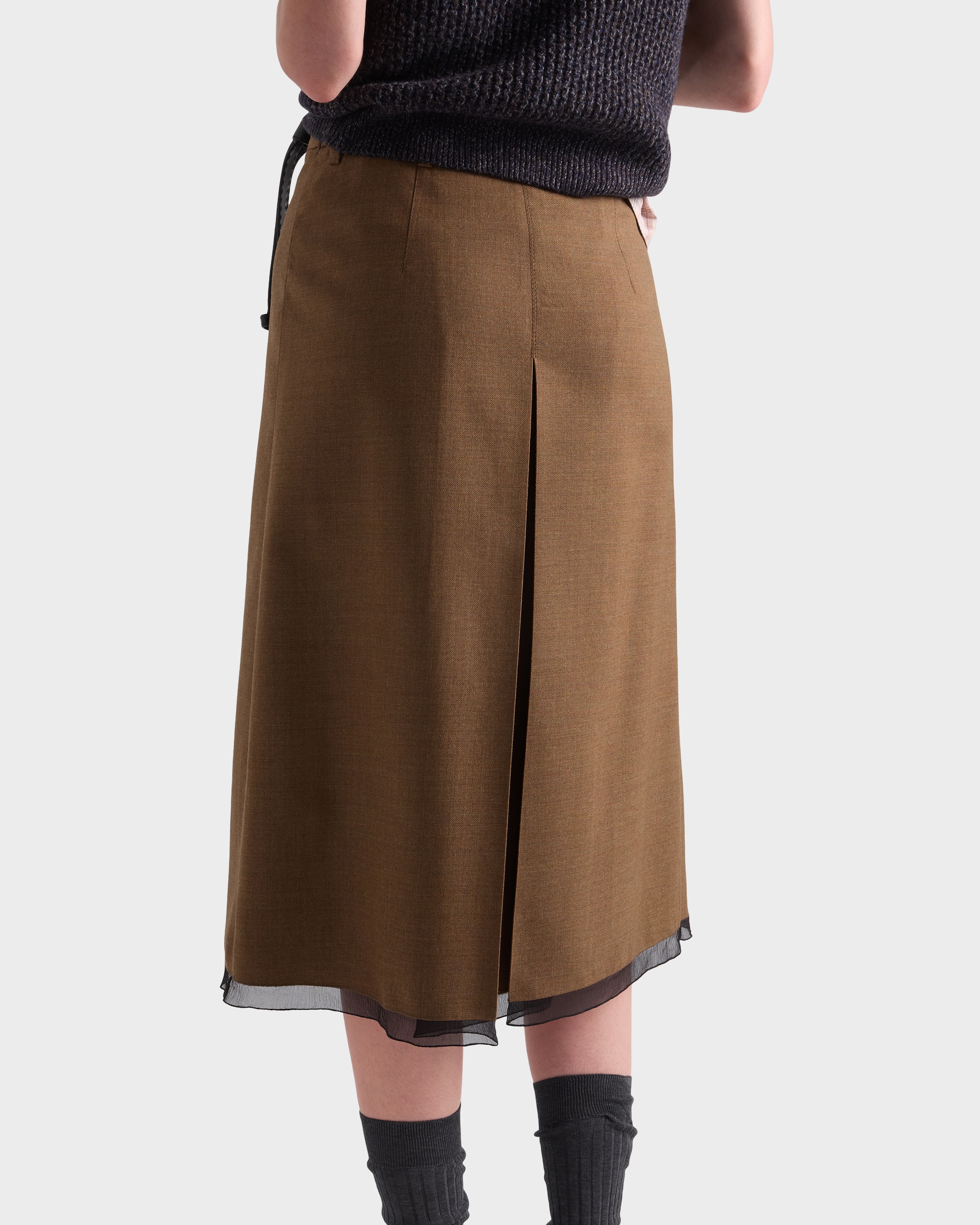 Tobacco Wool Midi-skirt | PRADA - United States