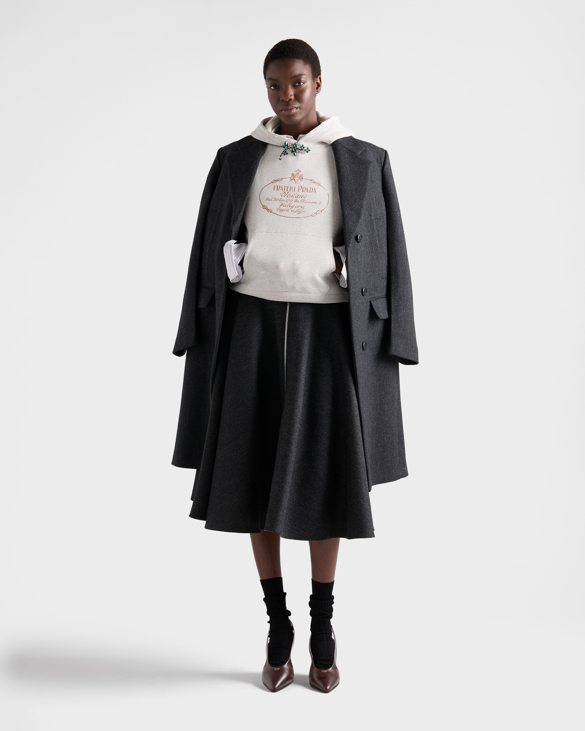 Slate Gray Double Wool Midi-skirt | PRADA - United States