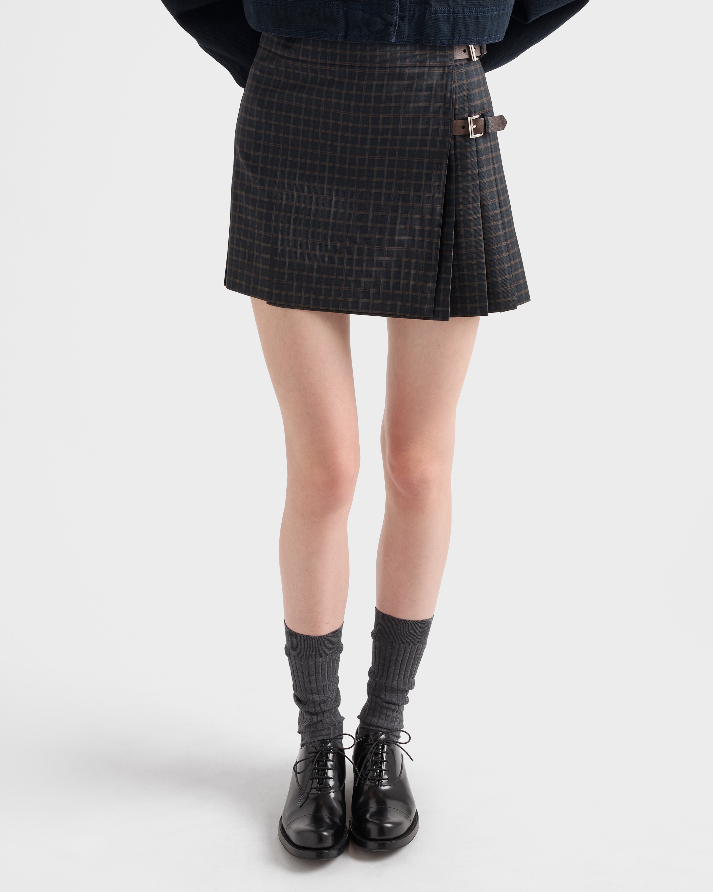 Navy Checked Wool Miniskirt | PRADA - United States