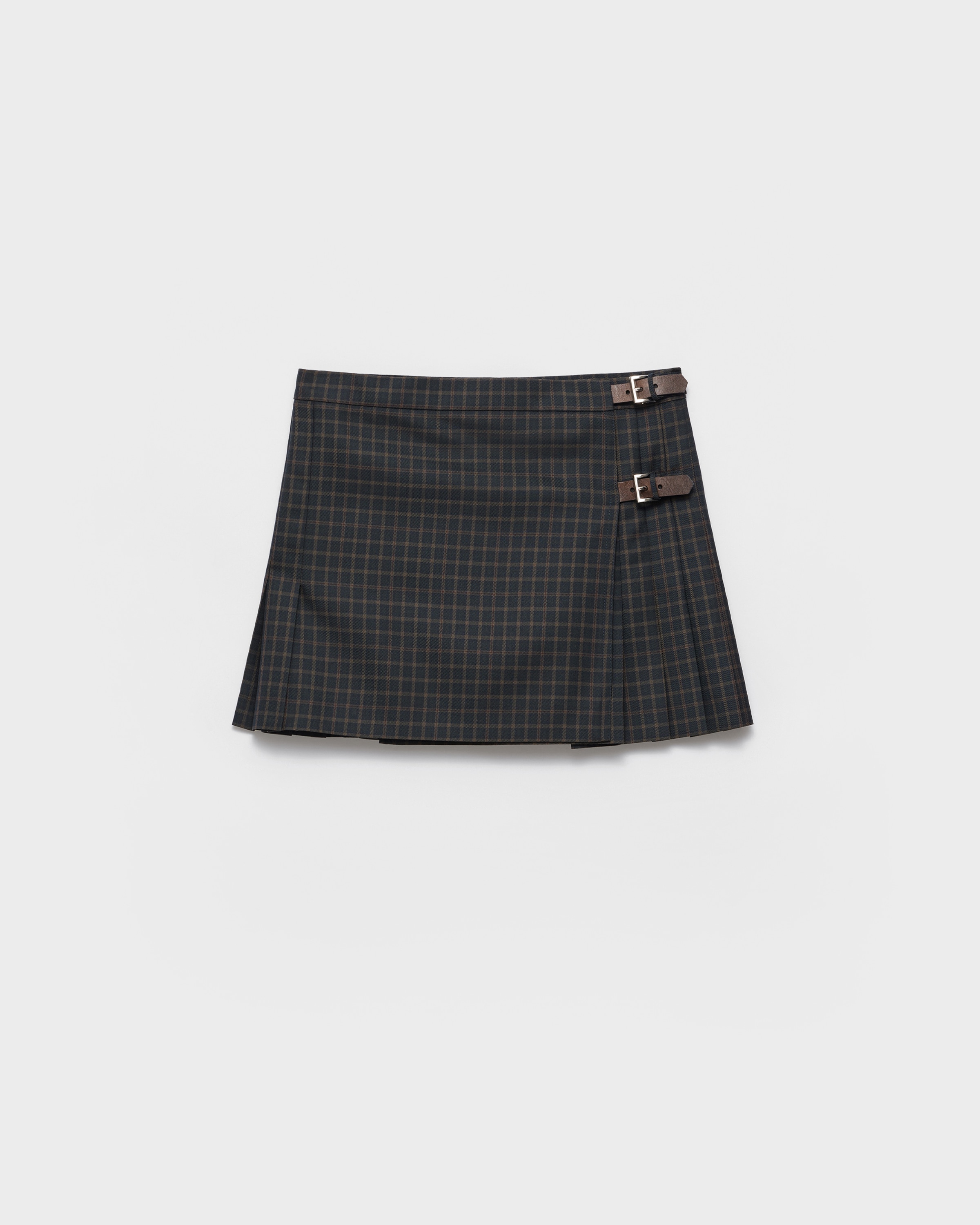 Navy Checked Wool Miniskirt | PRADA - United States