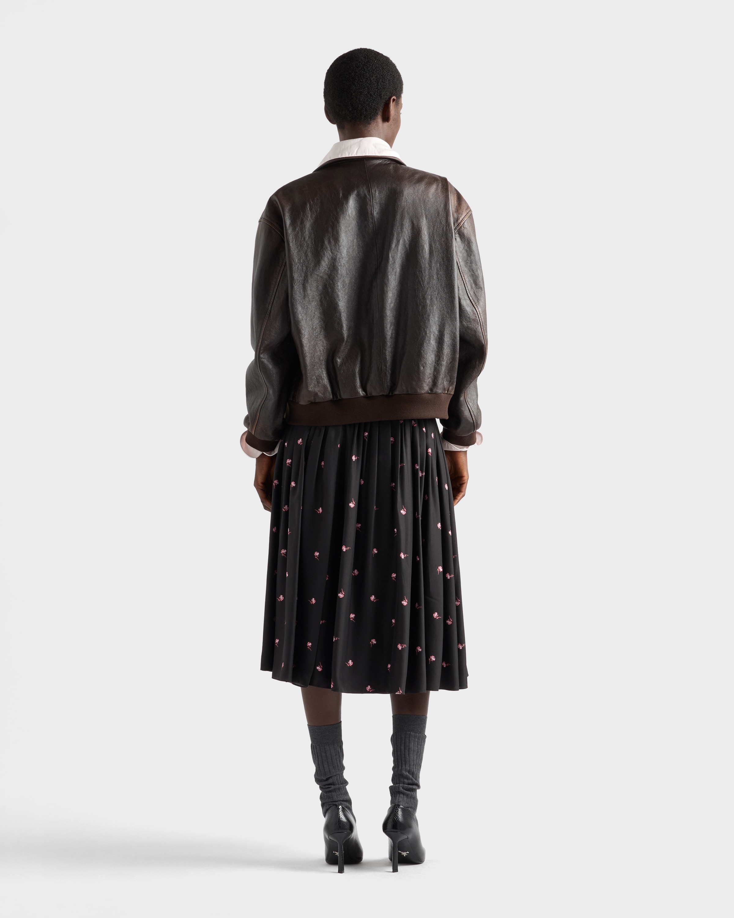 Pink Floral Print Washed Silk Midi-skirt | PRADA - United States