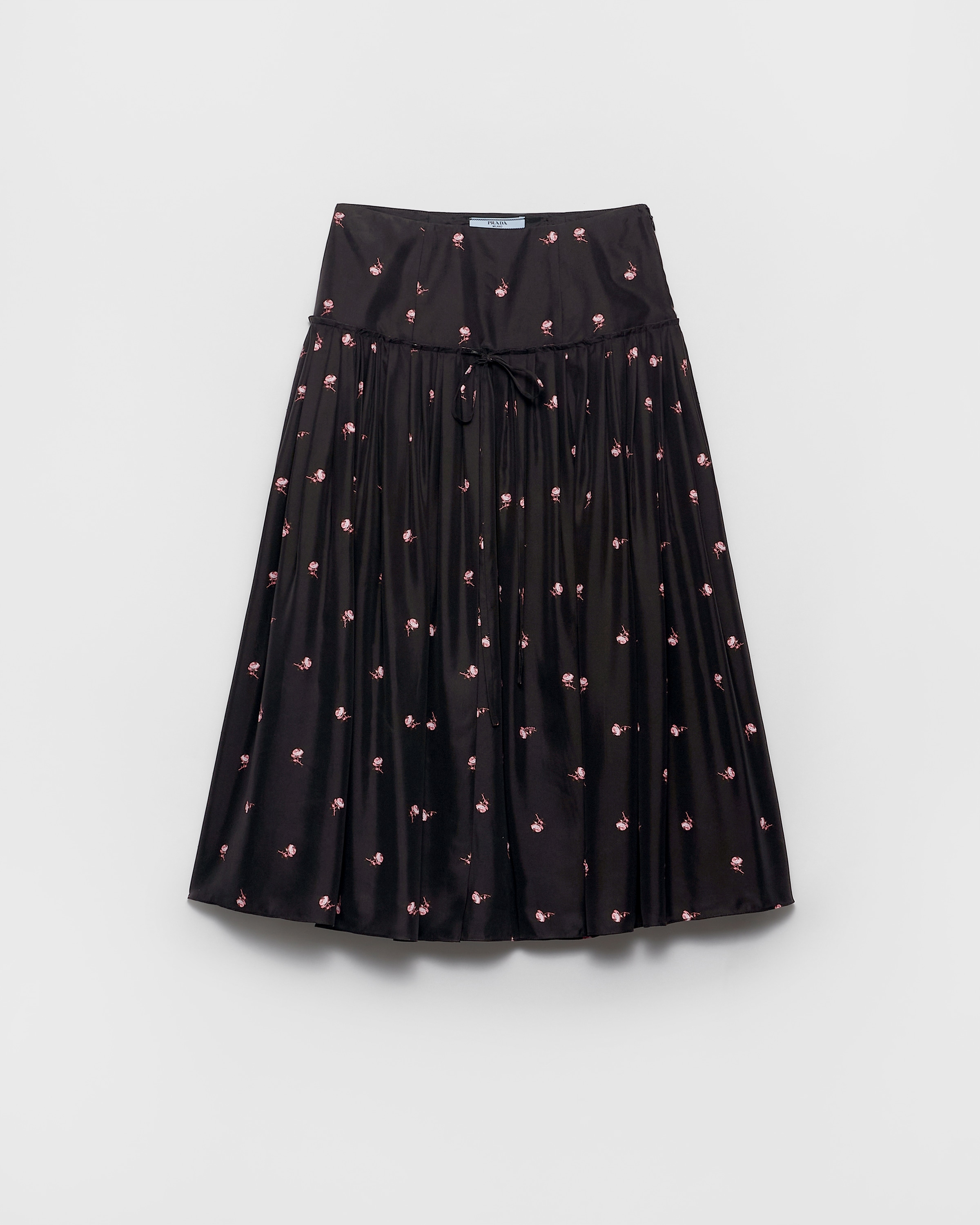 Pink Floral Print Washed Silk Midi-skirt | PRADA - United States