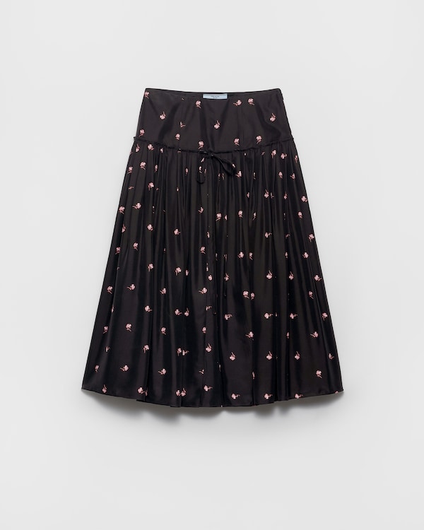 Jupe midi en faille de soie lavée à imprimé fleurs - Rose Jupe midi en faille de soie lavée à imprimé fleurs - Rose