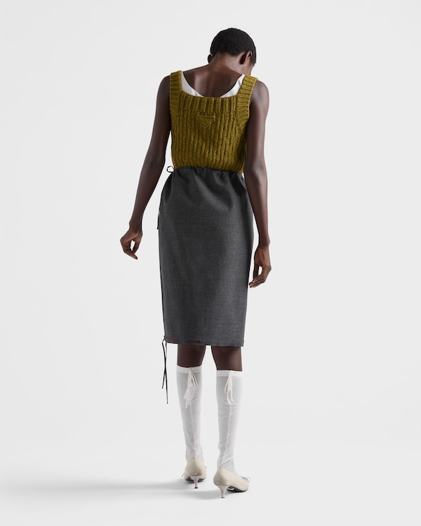 Jupe midi en toile sergée contrecollée à effet dévoré - Ardoise/Grenat Jupe midi en toile sergée contrecollée à effet dévoré - Ardoise/Grenat